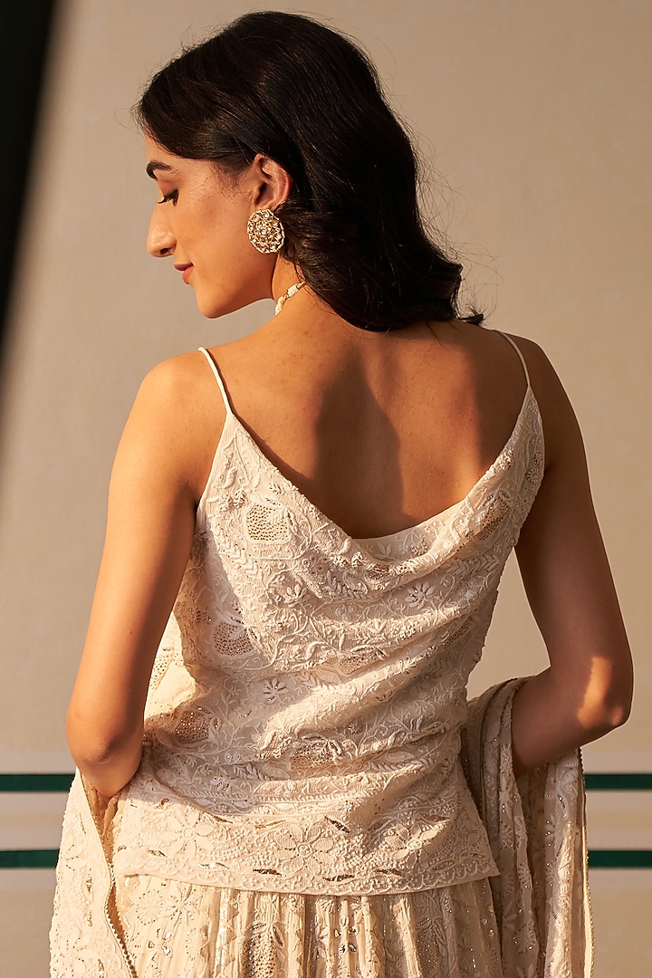 White Chanderi Embroidered Wedding Anarkali Set by Dhaaga & Co. by Savnit Gurnani at Pernia's Pop Up Shop