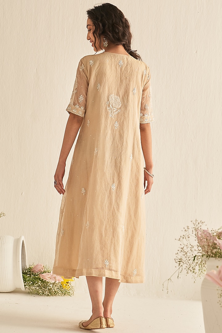 Natural Gold Kota Tissue Embellished Tunic by Dhaaga & Co. by Savnit Gurnani at Pernia's Pop Up Shop