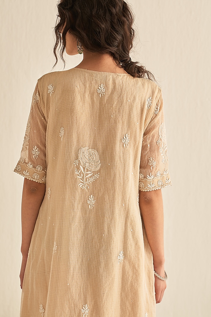 Natural Gold Kota Tissue Embellished Tunic by Dhaaga & Co. by Savnit Gurnani at Pernia's Pop Up Shop