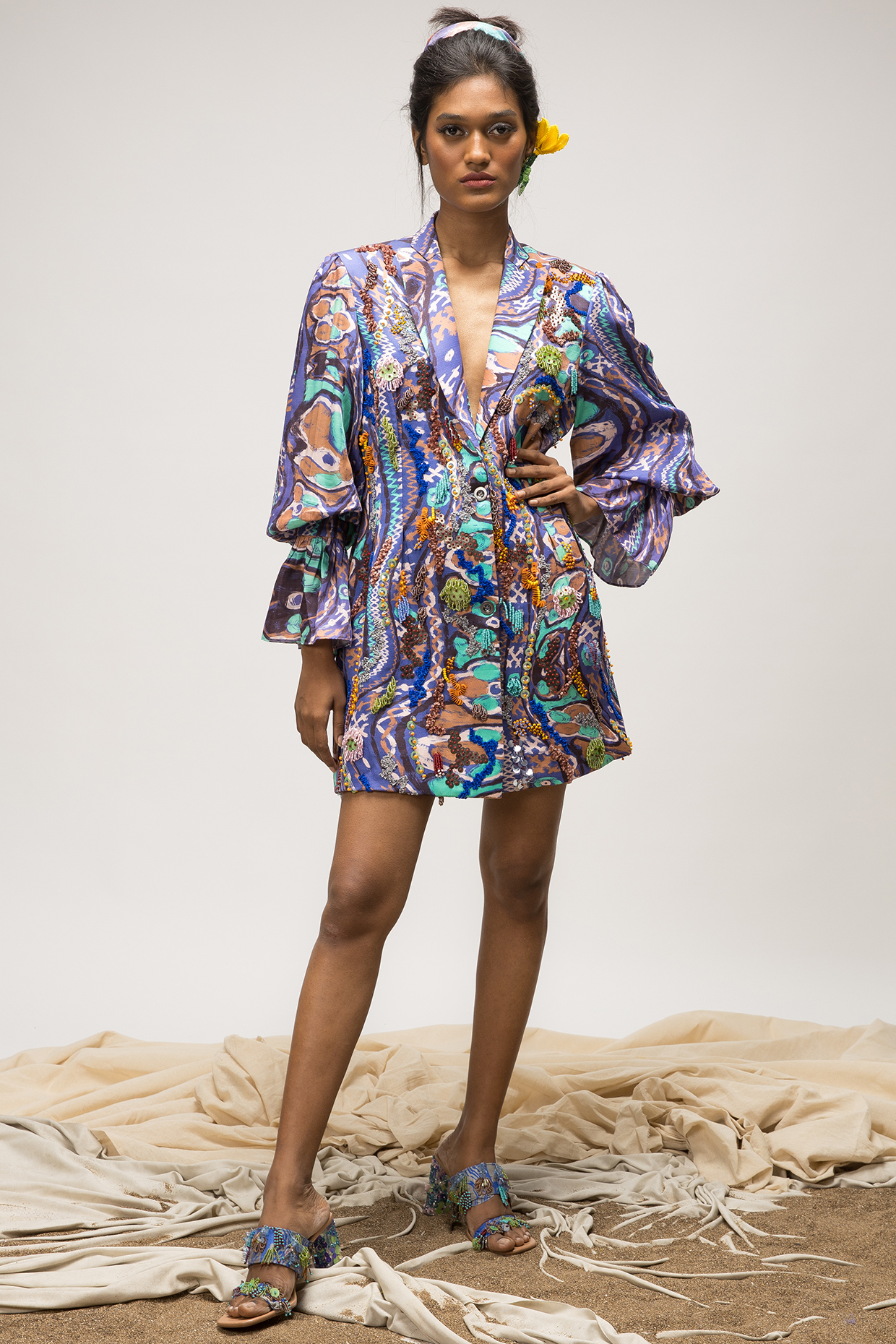 Multi-Colored Viscose Satin Blazer by Doh Tak Keh at Pernia's Pop Up Shop