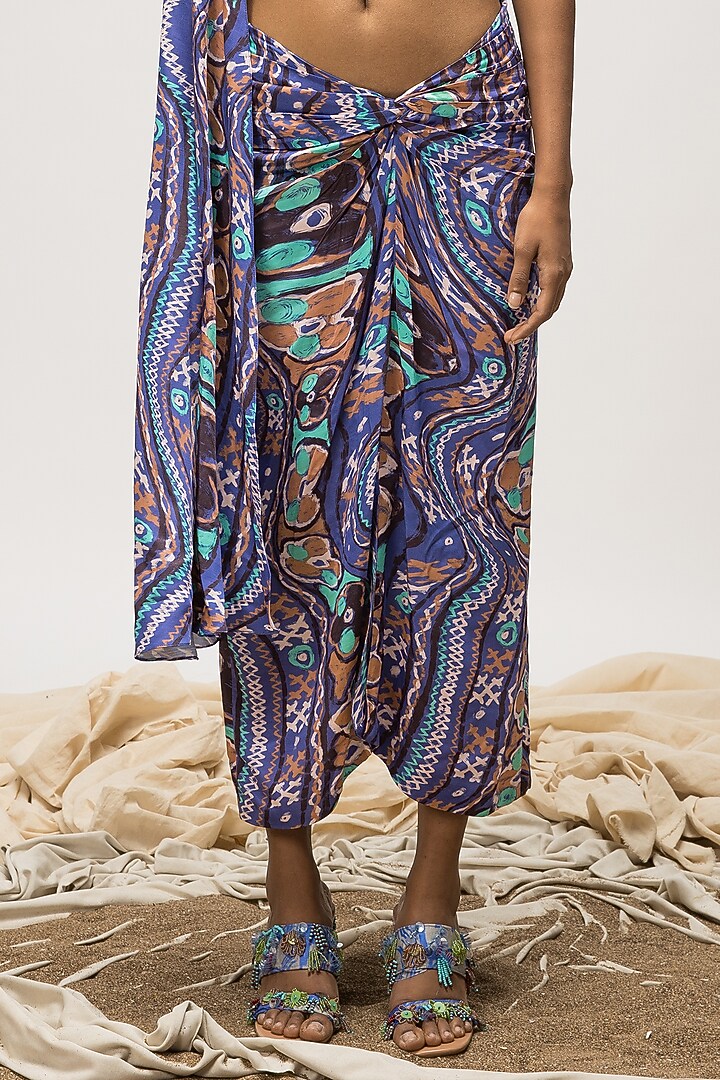 Multi-Colored Viscose Satin Knotted Skirt by Doh Tak Keh at Pernia's Pop Up Shop