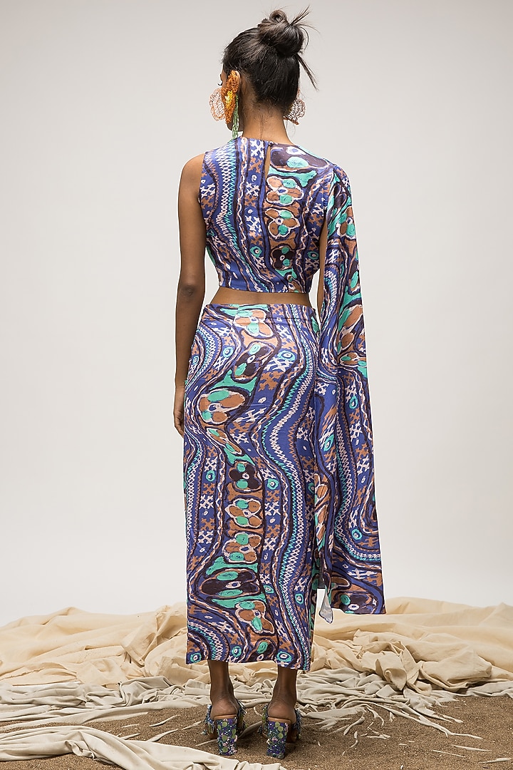 Multi-Colored Viscose Satin Knotted Skirt by Doh Tak Keh at Pernia's Pop Up Shop