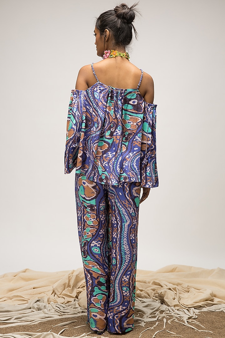 Multi-Colored Viscose Satin Box Pleated Top by Doh Tak Keh at Pernia's Pop Up Shop