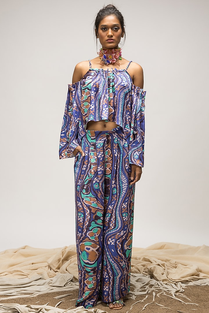 Multi-Colored Viscose Satin Box Pleated Top by Doh Tak Keh at Pernia's Pop Up Shop