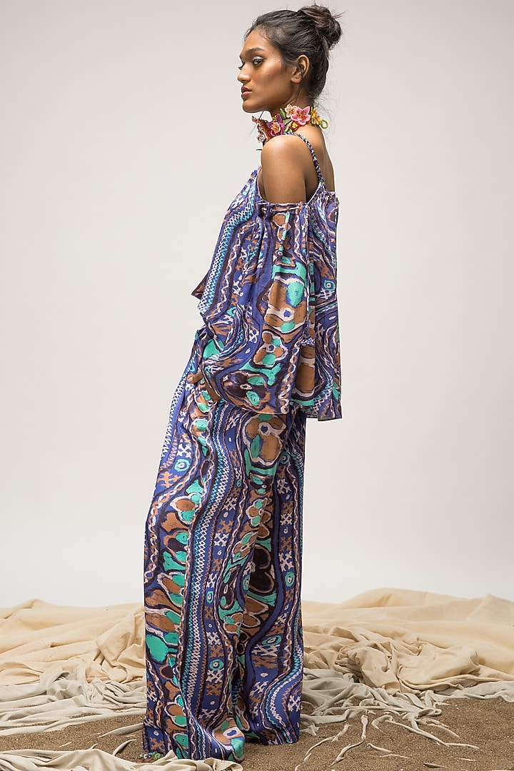 Multi-Colored Viscose Satin Box Pleated Top by Doh Tak Keh at Pernia's Pop Up Shop