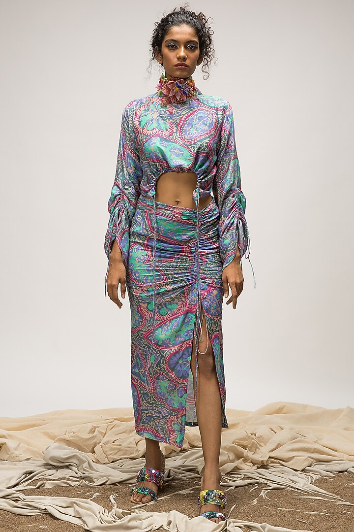 Multi-Colored Bemberg Pashmina Pencil Skirt by Doh Tak Keh at Pernia's Pop Up Shop