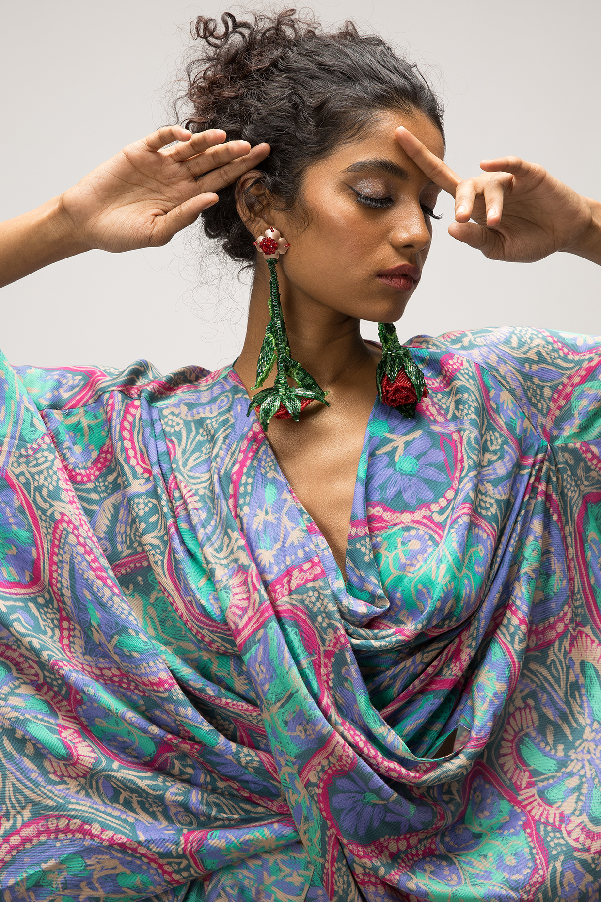 Multi-Colored Bemberg Pashmina Kaftan by Doh Tak Keh at Pernia's Pop Up Shop