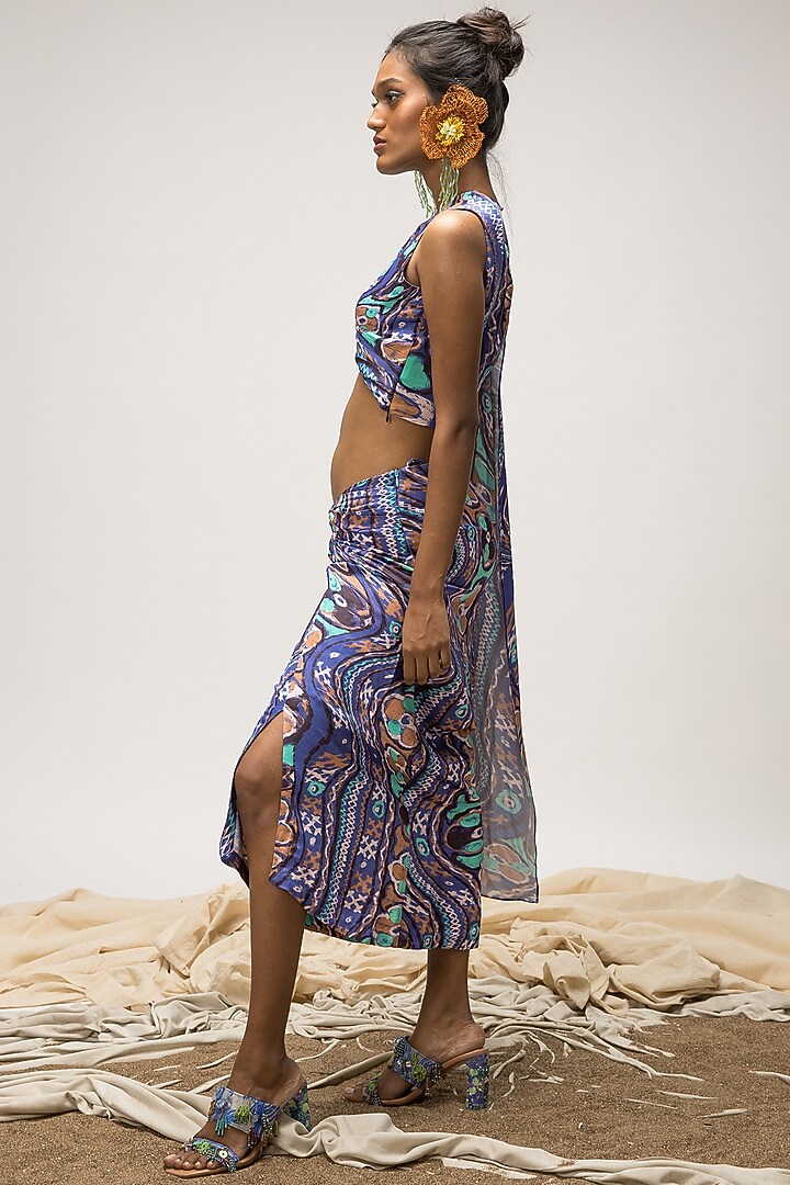 Multi-Colored Slub Satin Knotted Skirt Set by Doh Tak Keh at Pernia's Pop Up Shop