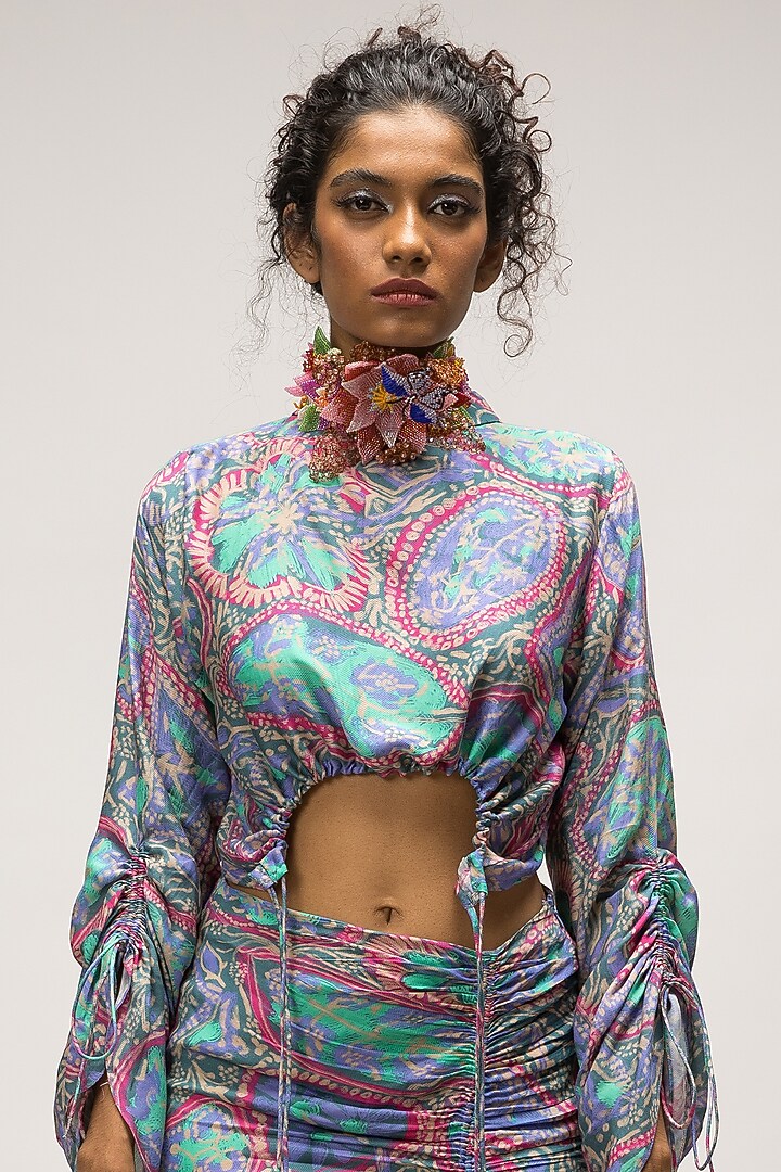 Multi-Colored Bemberg Pashmina Skirt Set by Doh Tak Keh at Pernia's Pop Up Shop