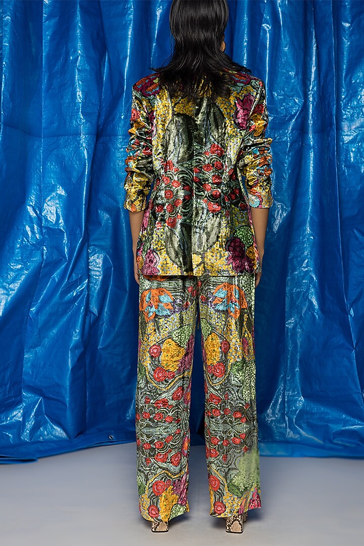 Green Velvet Printed Blazer by Doh Tak Keh at Pernia's Pop Up Shop