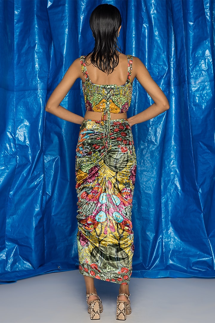 Green Velvet Printed Corset by Doh Tak Keh at Pernia's Pop Up Shop