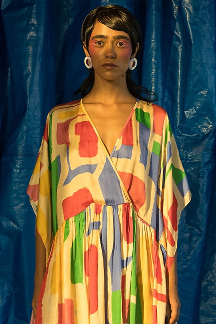 Yellow Cupro Magnum Satin Kaftan Top by Doh Tak Keh at Pernia's Pop Up Shop