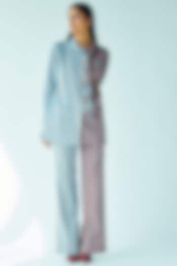 Slate Blue Handwoven Striped Trousers by Doh Tak Keh at Pernia's Pop Up Shop
