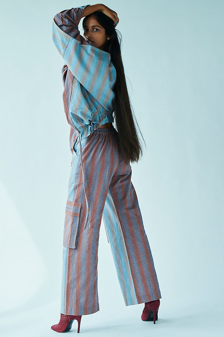Burnt Orange Handwoven Striped Crop Top by Doh Tak Keh at Pernia's Pop Up Shop