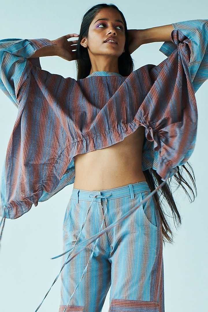 Burnt Orange Handwoven Striped Crop Top by Doh Tak Keh at Pernia's Pop Up Shop