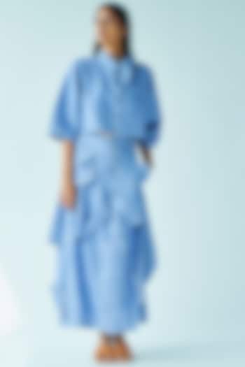 Blue Handwoven Cotton Cropped Shirt by Doh Tak Keh at Pernia's Pop Up Shop