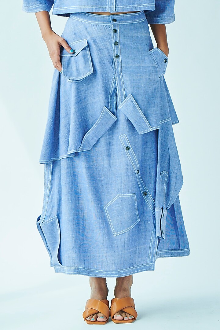Blue Handwoven Cotton Cropped Shirt by Doh Tak Keh at Pernia's Pop Up Shop