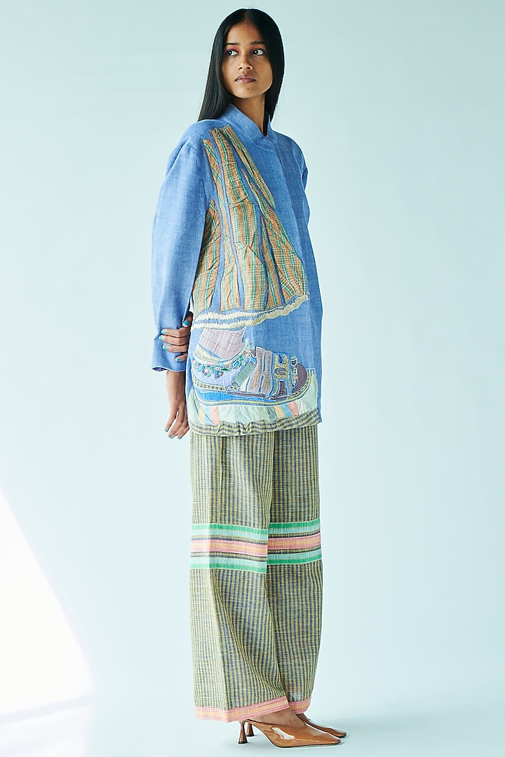 Blue Hand Embroidered Jacket by Doh Tak Keh