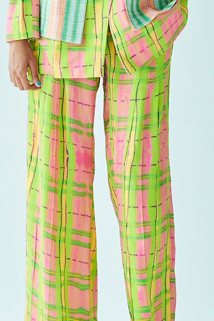 Neon Green Printed Trousers by Doh Tak Keh at Pernia's Pop Up Shop