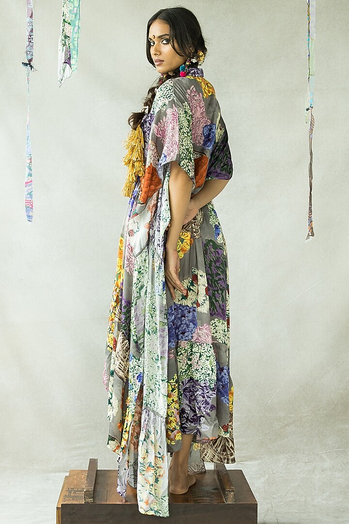 Ash Grey Cupro Satin Kaftan Maxi Summer Dress by Doh Tak Keh at Pernia's Pop Up Shop