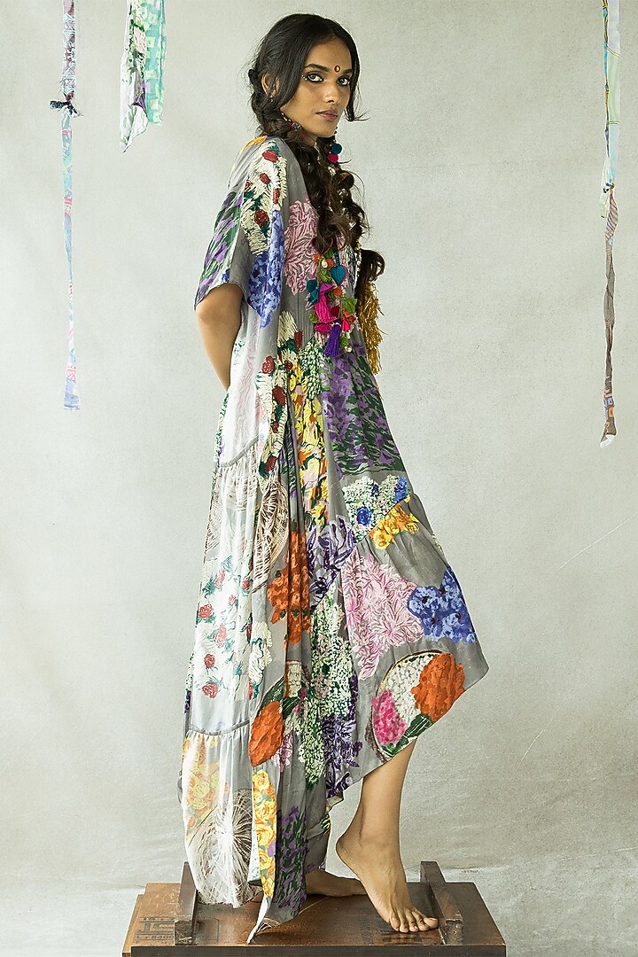 Ash Grey Cupro Satin Kaftan Maxi Summer Dress by Doh Tak Keh at Pernia's Pop Up Shop