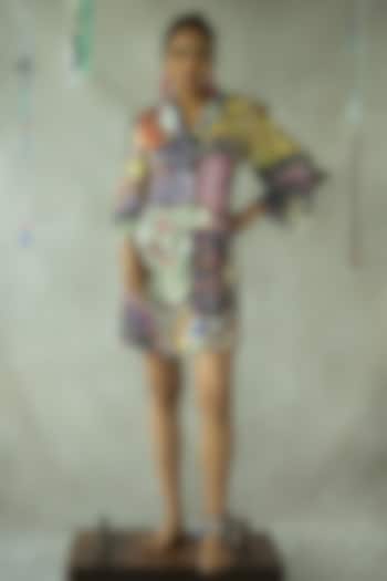 Ash Grey Cupro Satin Hand Embroidered Blazer Dress by Doh Tak Keh