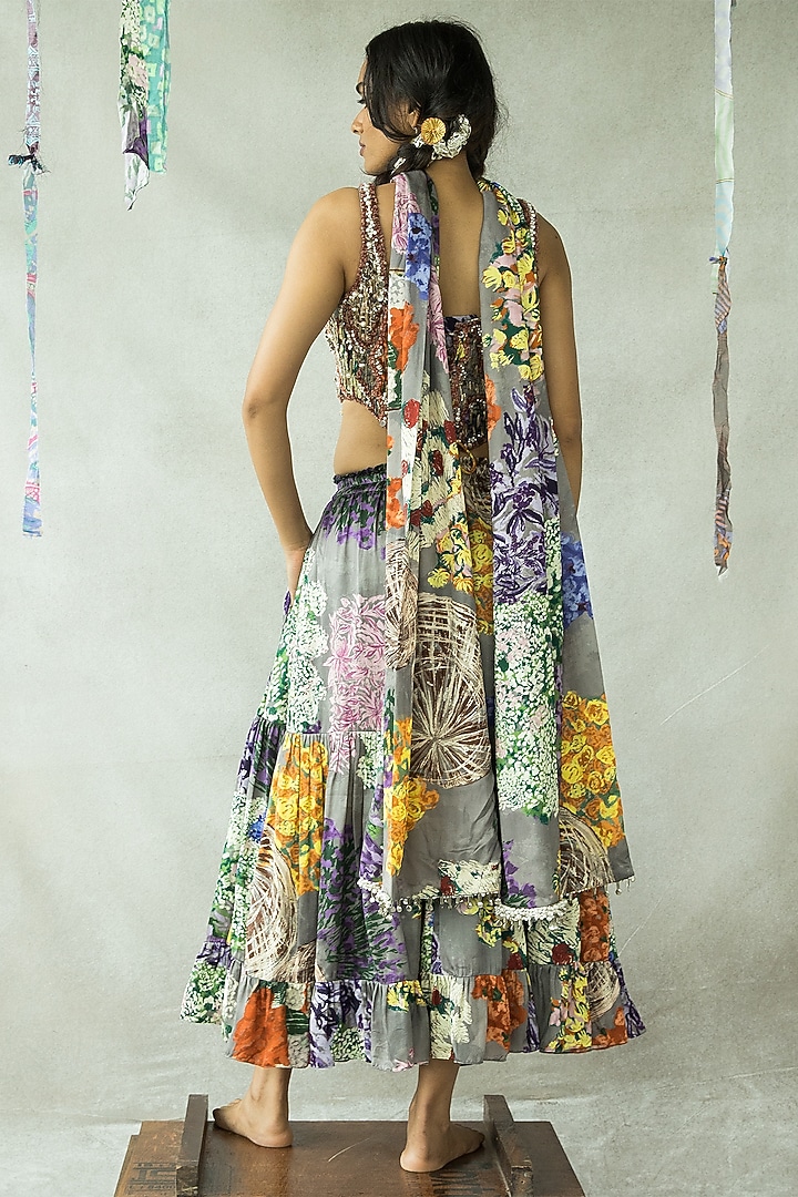 Asy Grey Cupro Satin Wedding Lehenga Set by Doh Tak Keh at Pernia's Pop Up Shop