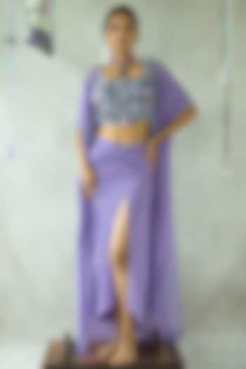 Dusty Lilac Cupro Satin Draped Skirt Set by Doh Tak Keh