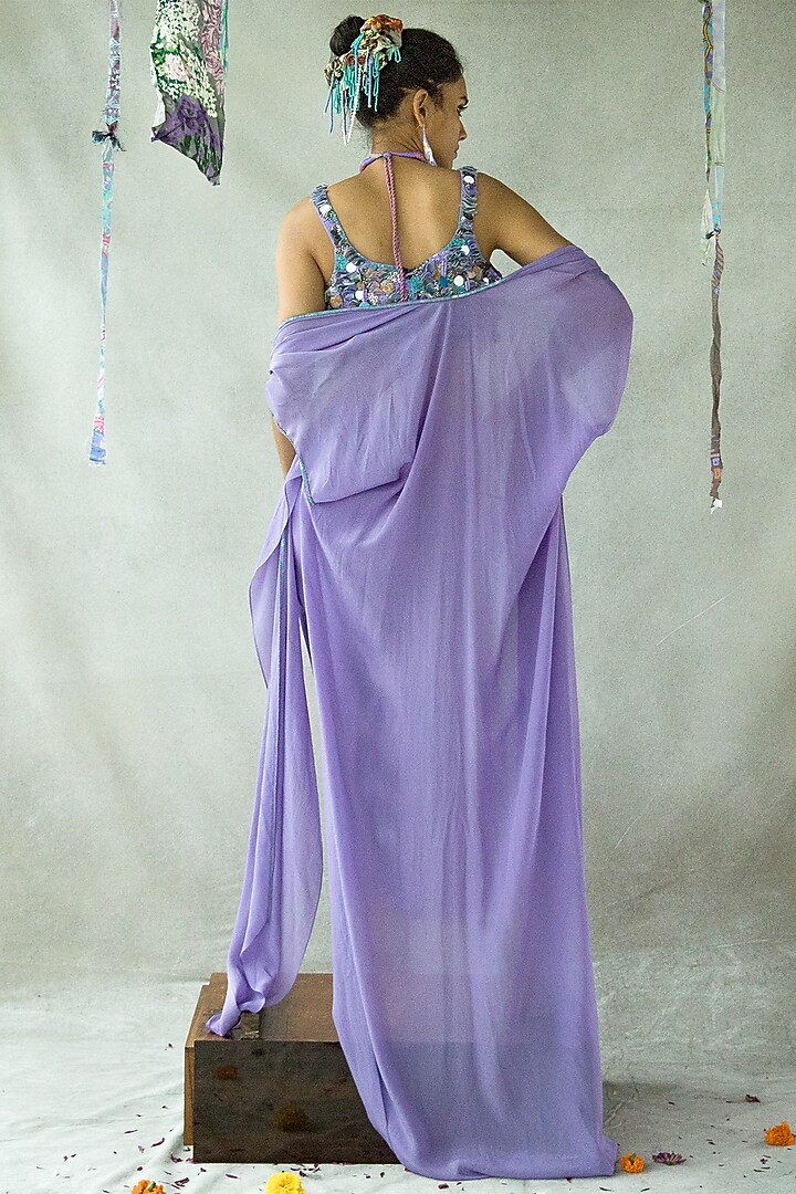 Dusty Lilac Cupro Satin Draped Skirt Set by Doh Tak Keh at Pernia's Pop Up Shop