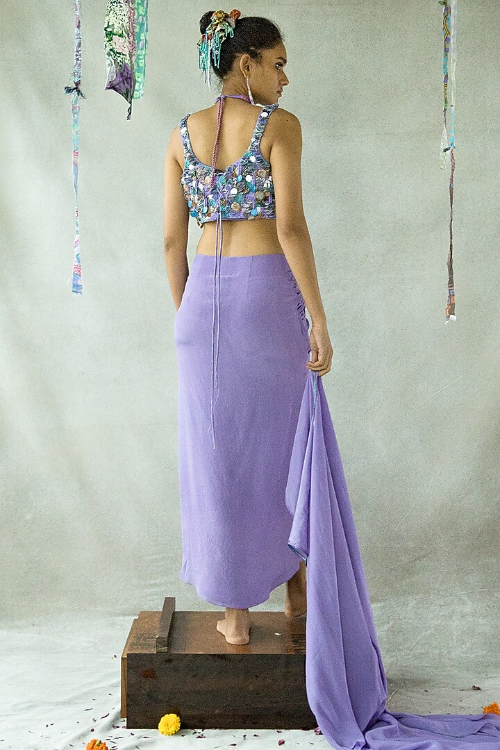 Dusty Lilac Cupro Satin Draped Skirt Set by Doh Tak Keh at Pernia's Pop Up Shop