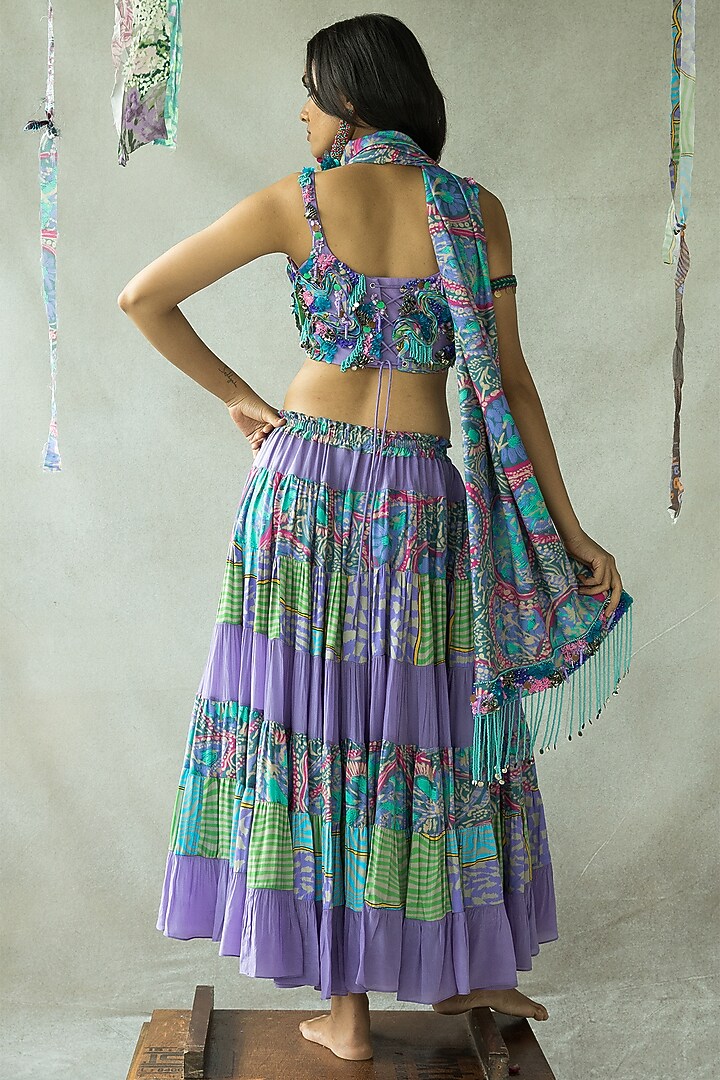 Dusty Lilac Natural Crepe Printed Flared Lehenga by Doh Tak Keh at Pernia's Pop Up Shop