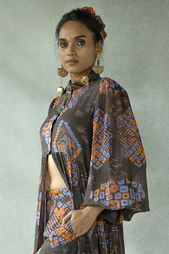 Walnut Brown Georgette Maxi Shirt by Doh Tak Keh at Pernia's Pop Up Shop