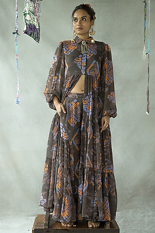 Walnut Brown Georgette Co-Ord Set by Doh Tak Keh