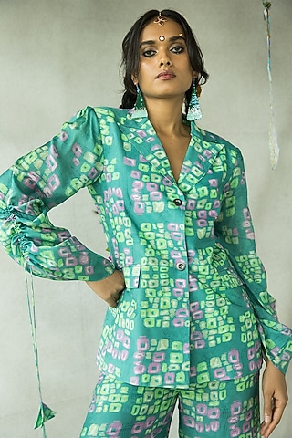 Aquamarine Bemberg Fine Silk Blazer by Doh Tak Keh