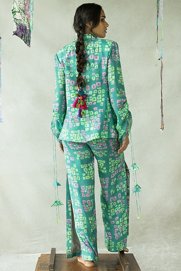 Aquamarine Bemberg Fine Silk Blazer Set by Doh Tak Keh at Pernia's Pop Up Shop