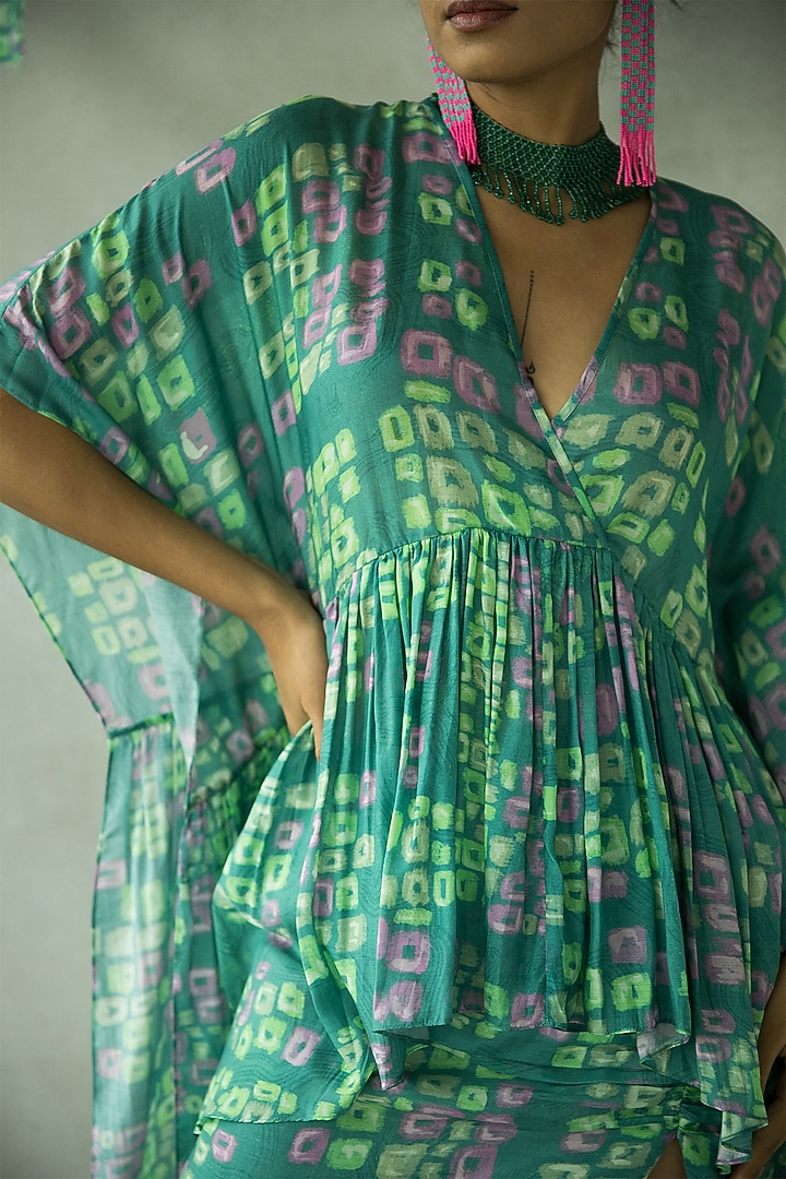 Aquamarine Bemberg Fine Silk Kaftan Top by Doh Tak Keh at Pernia's Pop Up Shop