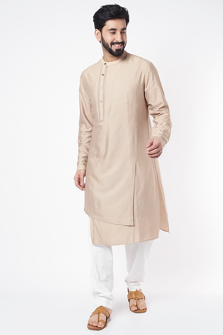 Silver Sand Cotton Silk Kurta Set by Dhruv Vaish at Pernia's Pop Up Shop