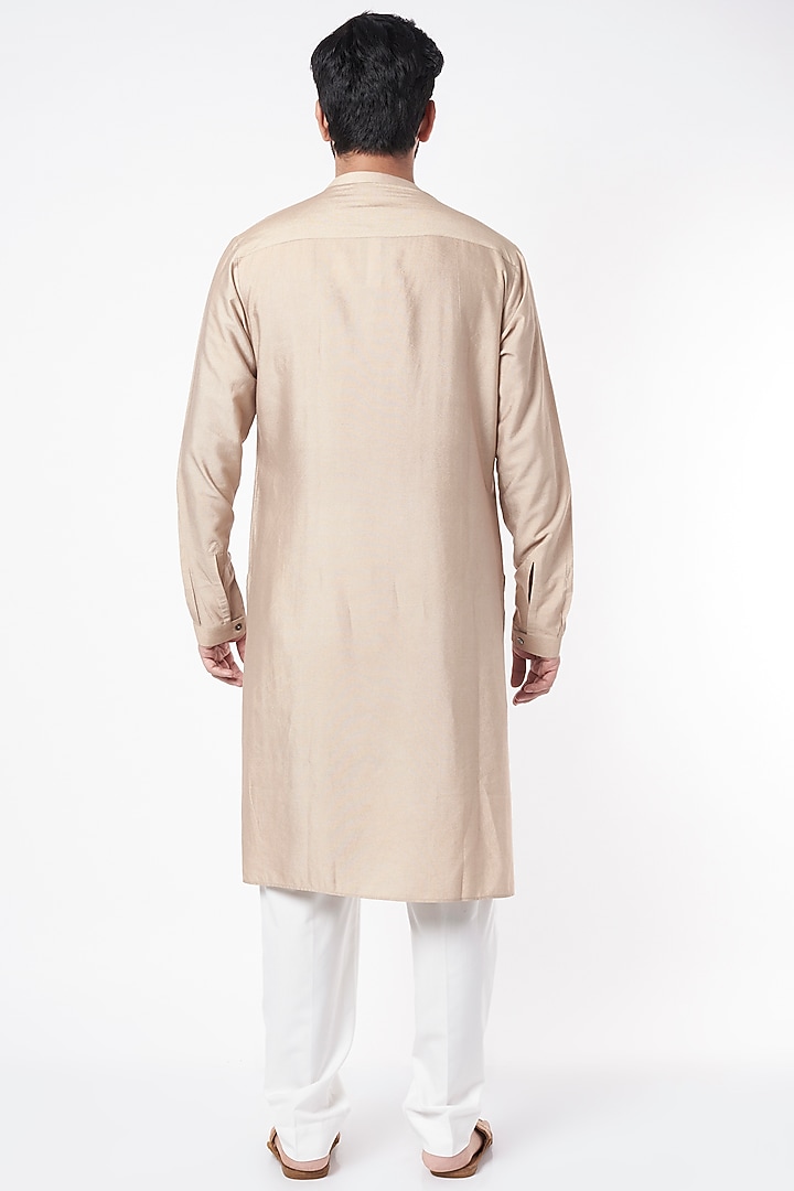 Silver Sand Color Cotton Silk Embroidered Kurta Set by Dhruv Vaish at Pernia's Pop Up Shop