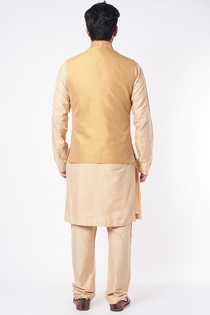 Ochre Yellow Embroidered Nehru Jacket by Dhruv Vaish at Pernia's Pop Up Shop