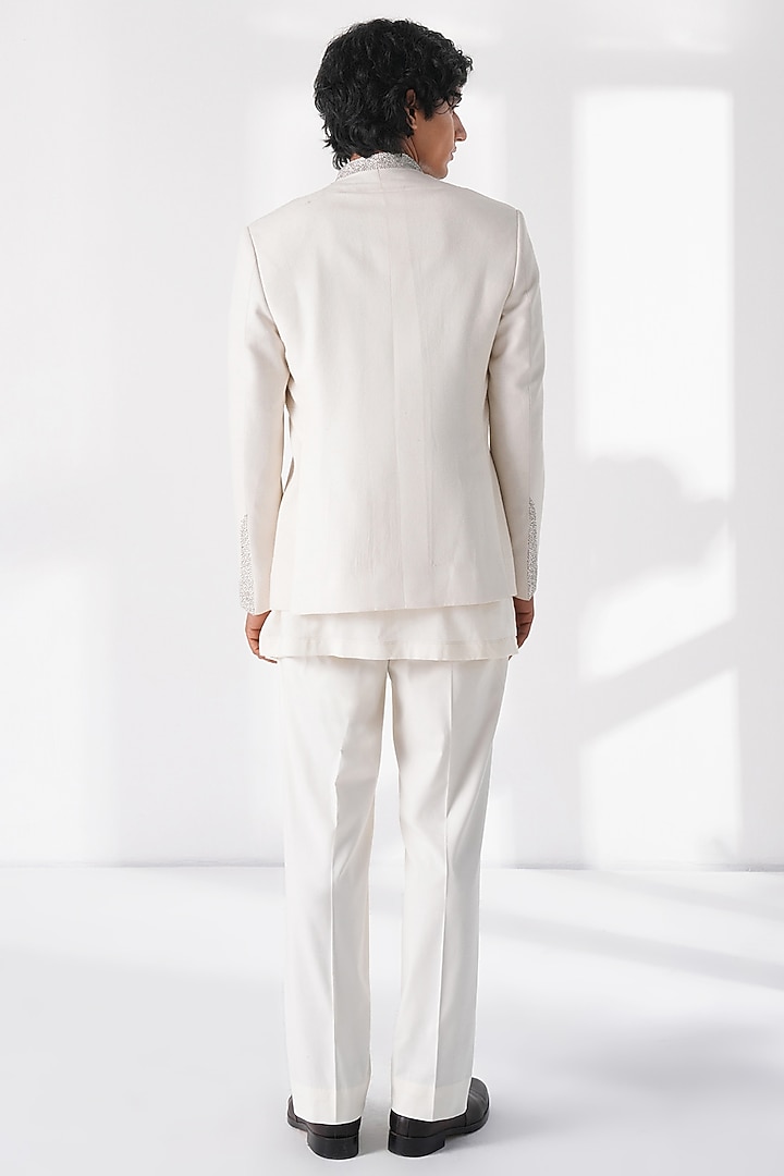 Ivory Matka Silk Beadwork Front-Open Wedding Bandhgala by Dhruv Vaish at Pernia's Pop Up Shop