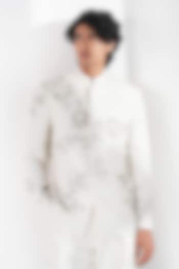 Ivory Silk Hand Embroidered Groom Bandhgala by Dhruv Vaish at Pernia's Pop Up Shop