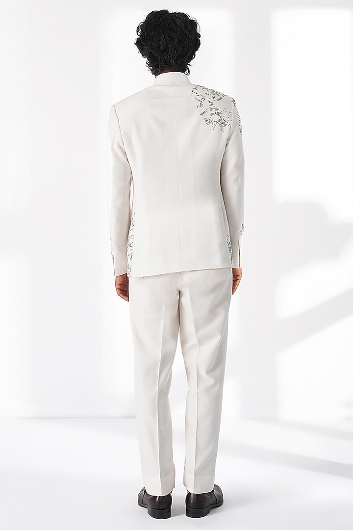 Ivory Silk Hand Embroidered Groom Bandhgala by Dhruv Vaish at Pernia's Pop Up Shop