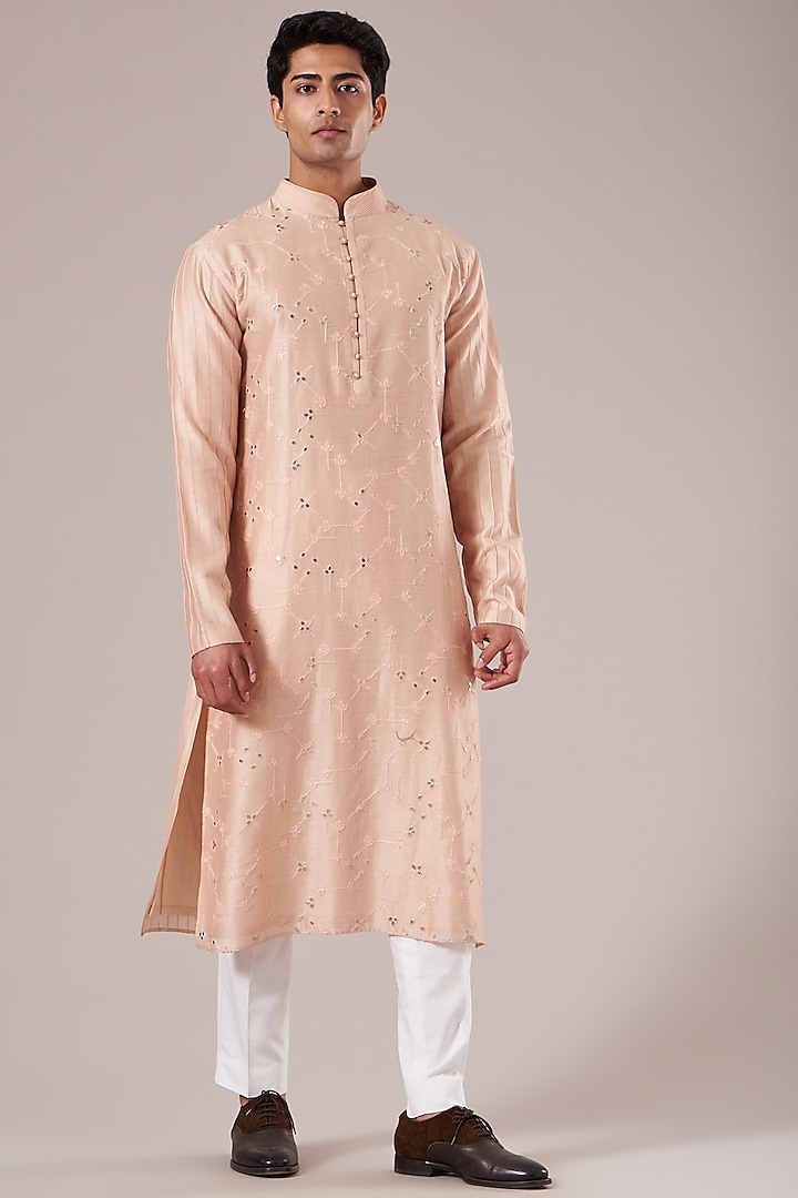 Sand Rose Embroidered Kurta Set by Dhruv Vaish