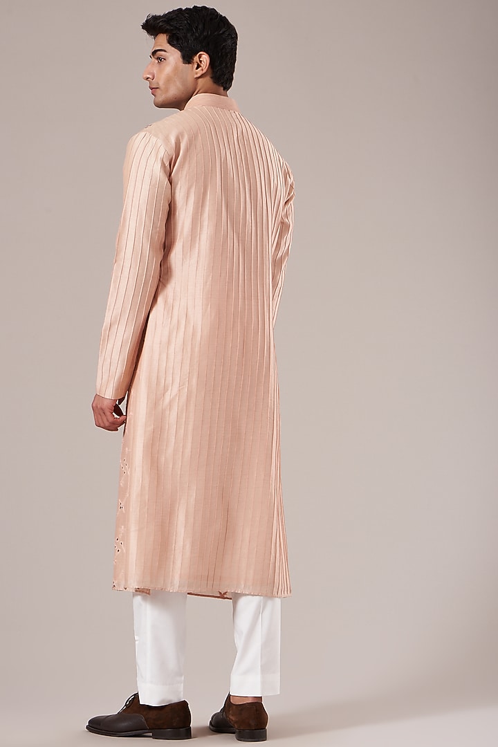 Sand Rose Cotton Silk Embroidered Kurta Set by Dhruv Vaish at Pernia's Pop Up Shop