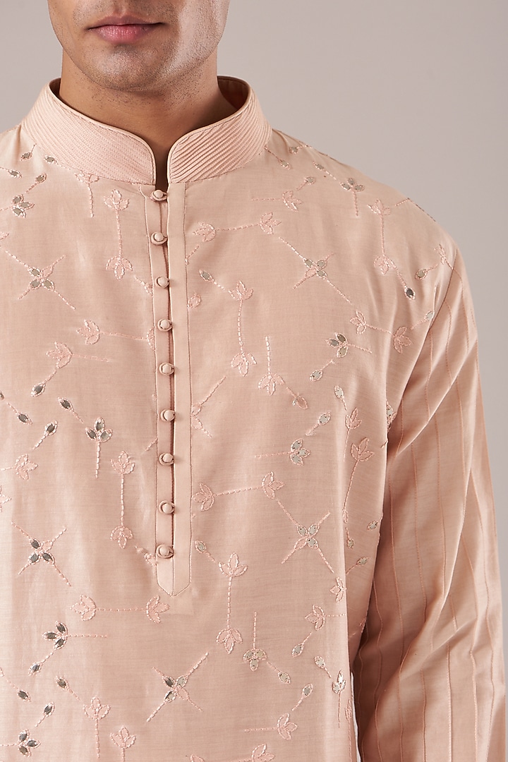 Sand Rose Cotton Silk Embroidered Kurta Set by Dhruv Vaish at Pernia's Pop Up Shop
