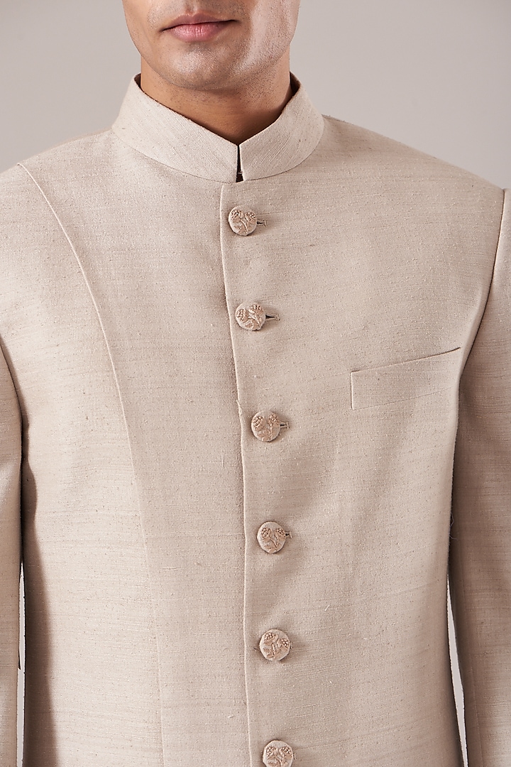 Moon Rock Silk Paneled Wedding Sherwani Set by Dhruv Vaish at Pernia's Pop Up Shop
