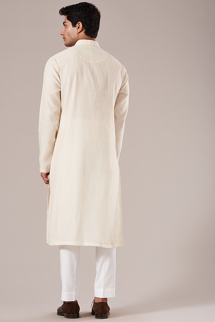 Vanilla Cotton Silk Embroidered Pintuck Kurta Set by Dhruv Vaish at Pernia's Pop Up Shop