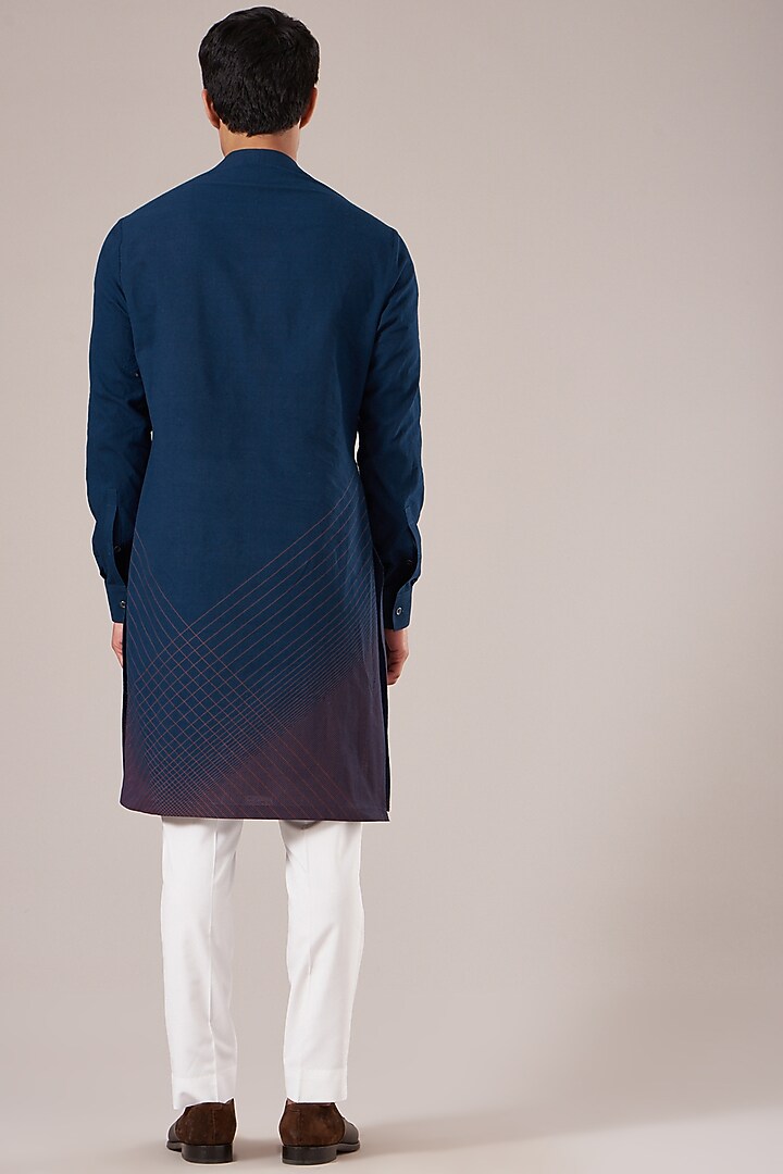 Indigo Handloom Cotton Printed Kurta Set by Dhruv Vaish at Pernia's Pop Up Shop
