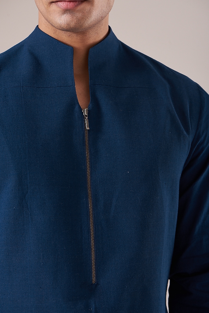 Indigo Handloom Cotton Printed Kurta Set by Dhruv Vaish at Pernia's Pop Up Shop