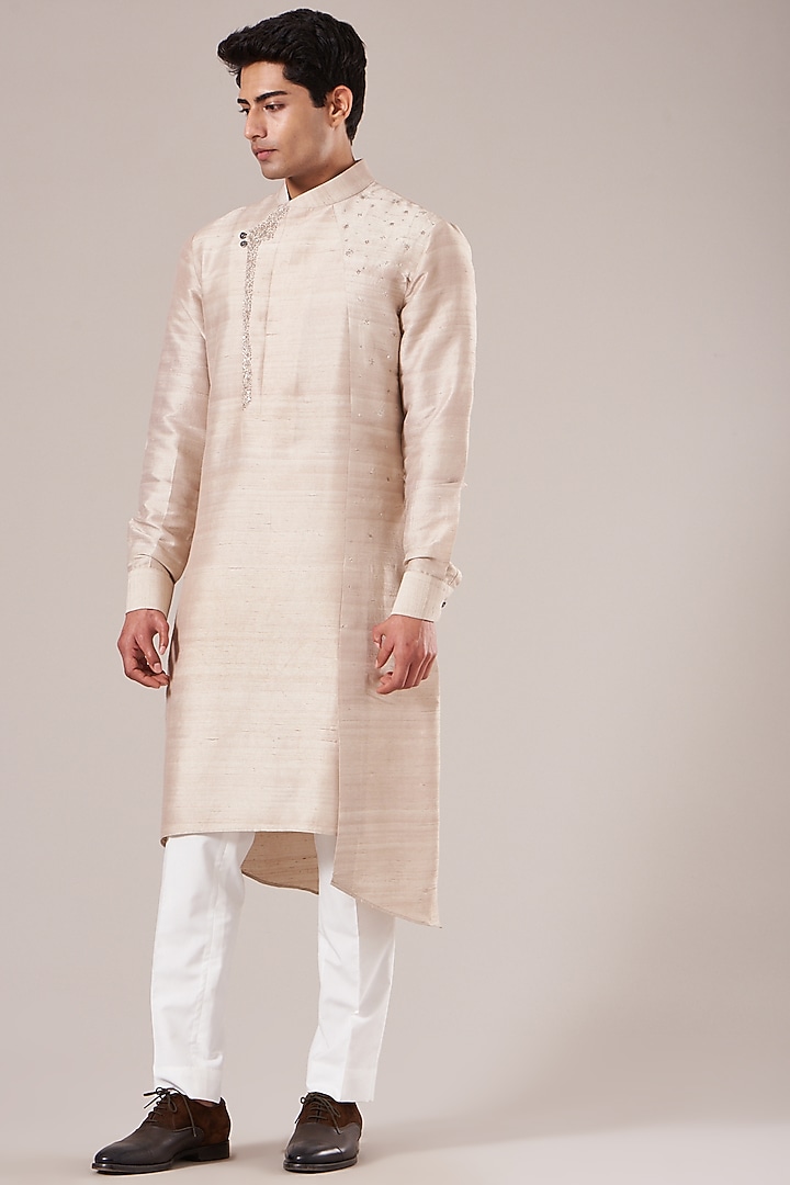 Moon Rock Raw Silk Embroidered Kurta Set by Dhruv Vaish at Pernia's Pop Up Shop